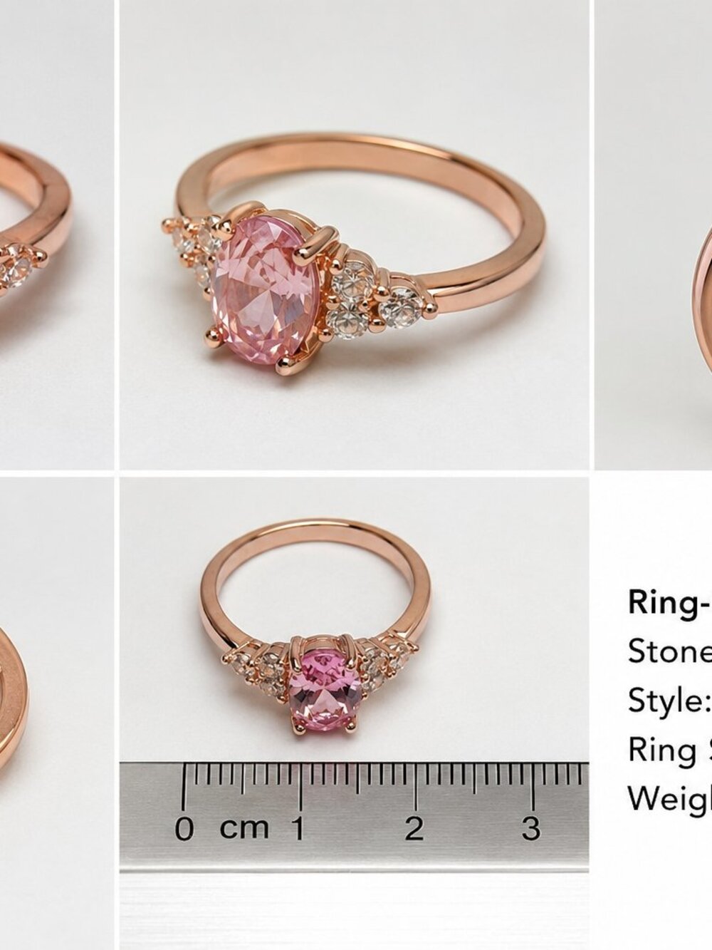 Ring-04-RG-Trendy Rose Gold Tone Pink Cubic Zirconia Ring – Size 6